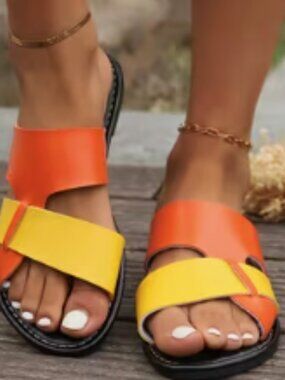 Women's Slide Sandals in Orange & Yellow